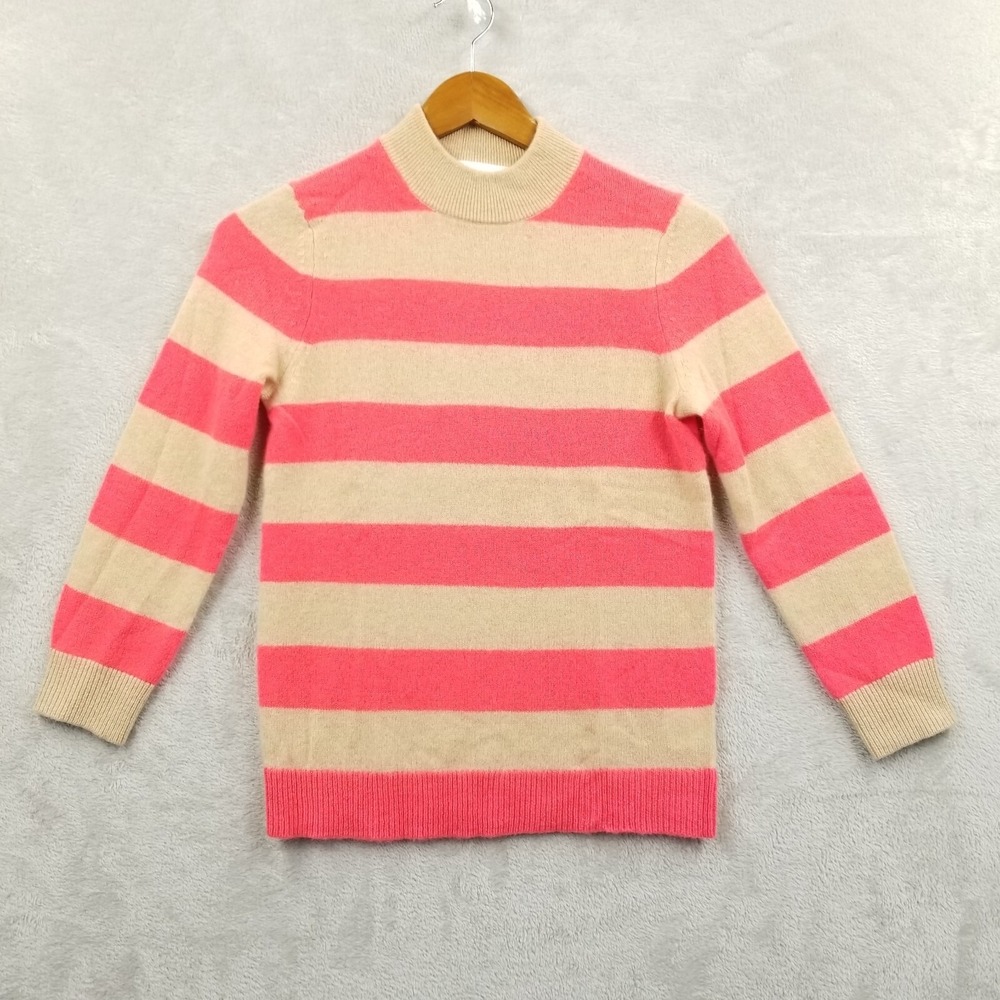 White + Warren Sweater Women XS Cashmere Neon‎ Red Stripe Crew Neck Long Sleeve